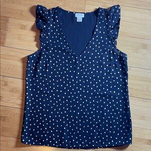 J. Crew Black and Gold Polka Dot v-neck Blouse